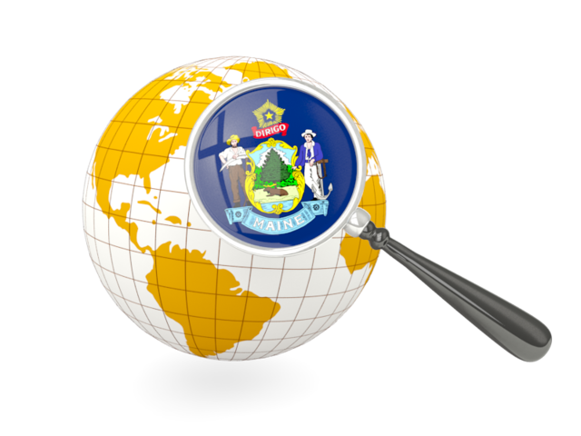 Magnified flag with globe. Download flag icon of Maine