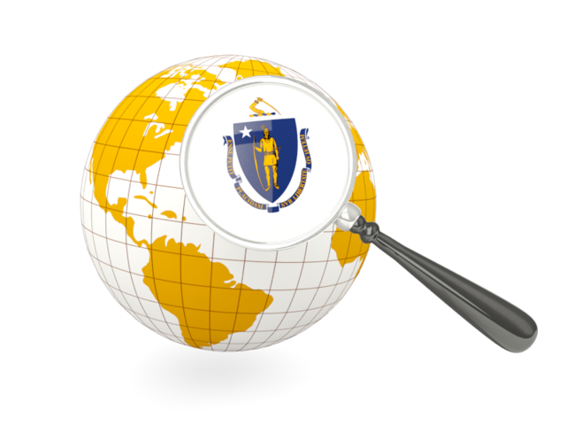 Magnified flag with globe. Download flag icon of Massachusetts