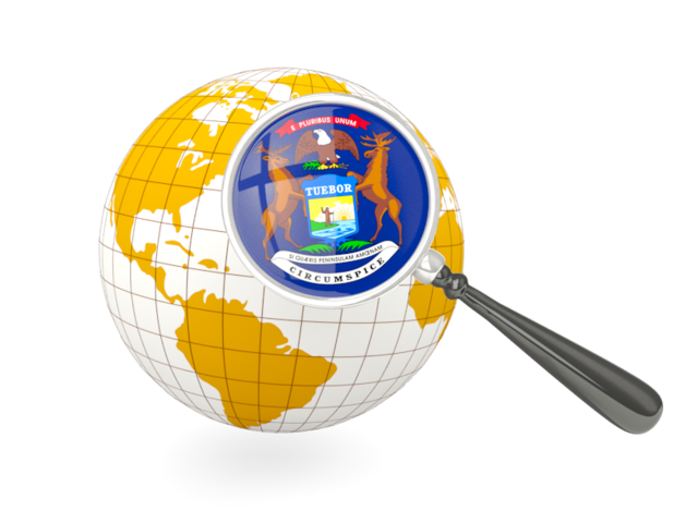 Magnified flag with globe. Download flag icon of Michigan