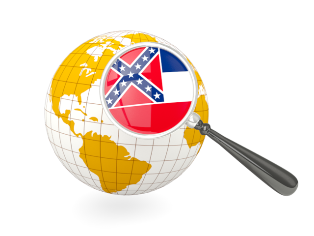 Magnified flag with globe. Download flag icon of Mississippi