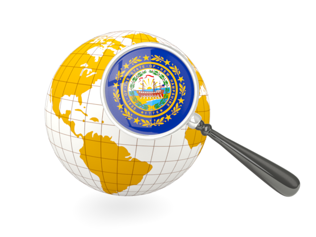 Magnified flag with globe. Download flag icon of New Hampshire