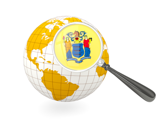 Magnified flag with globe. Download flag icon of New Jersey