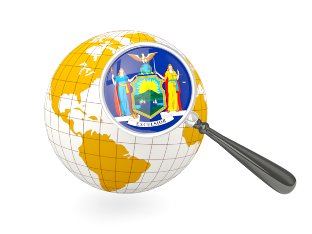 Magnified flag with globe. Download flag icon of New York