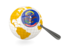 Flag of state of North Dakota. Magnified flag with globe. Download icon