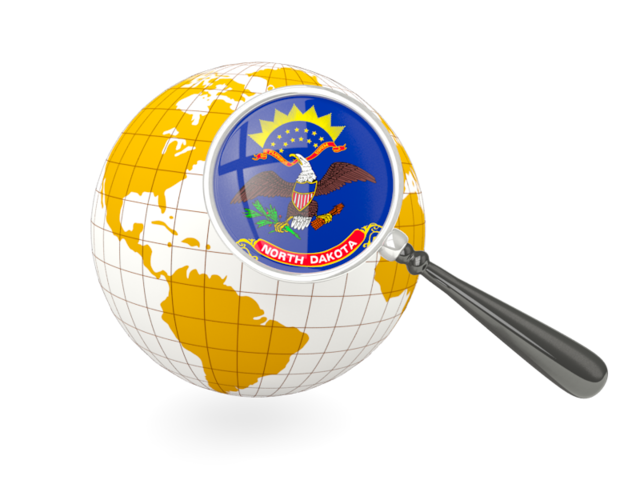 Magnified flag with globe. Download flag icon of North Dakota
