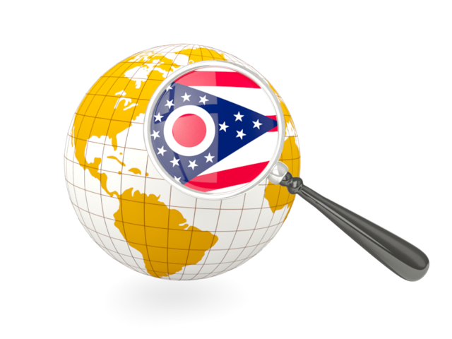 Magnified flag with globe. Download flag icon of Ohio