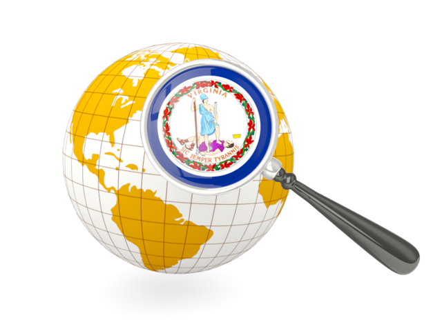 Magnified flag with globe. Download flag icon of Virginia