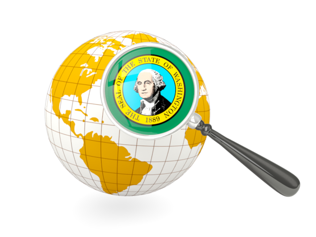 Magnified flag with globe. Download flag icon of Washington
