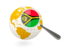 Vanuatu. Magnified flag with globe. Download icon.