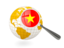 Vietnam. Magnified flag with globe. Download icon.