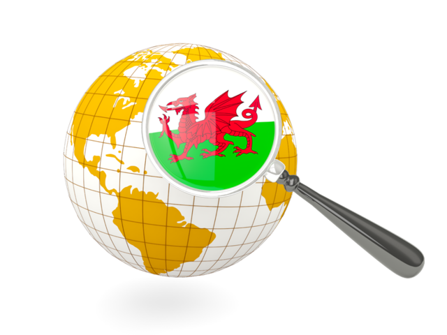 Magnified flag with globe. Download flag icon of Wales at PNG format