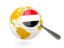 Yemen. Magnified flag with globe. Download icon.