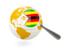 Zimbabwe. Magnified flag with globe. Download icon.