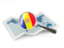 Andorra. Magnified flag with map. Download icon.