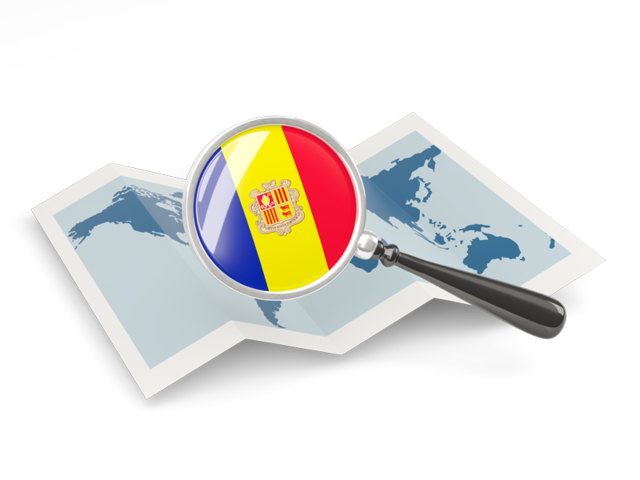 Magnified flag with map. Download flag icon of Andorra at PNG format