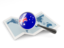 Австралийский Союз. Флаг под увеличительным стеклом над картой. Скачать иконку.