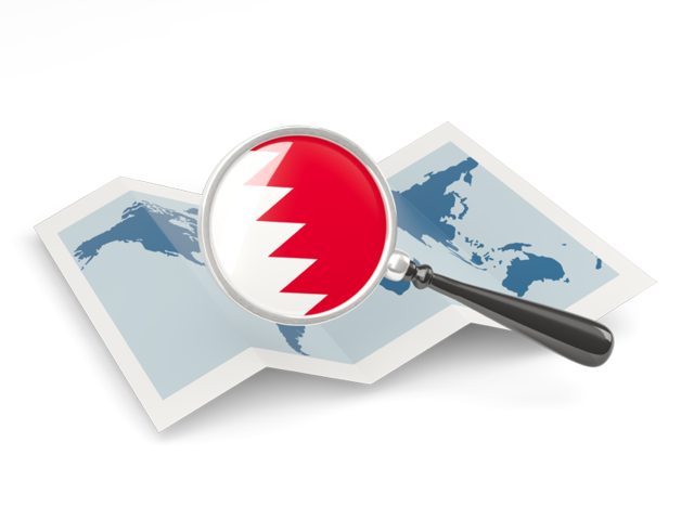 Флаг под увеличительным стеклом над картой. Скачать флаг. Бахрейн