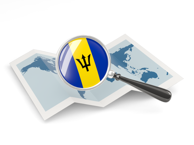 Magnified flag with map. Download flag icon of Barbados at PNG format