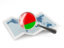 Белоруссия. Флаг под увеличительным стеклом над картой. Скачать иконку.