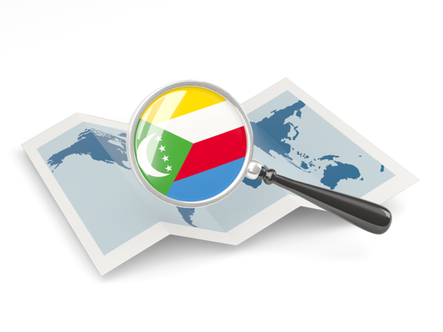 Magnified flag with map. Download flag icon of Comoros at PNG format