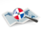 Dominican Republic. Magnified flag with map. Download icon.