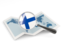 Finland. Magnified flag with map. Download icon.