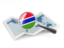 Gambia. Magnified flag with map. Download icon.