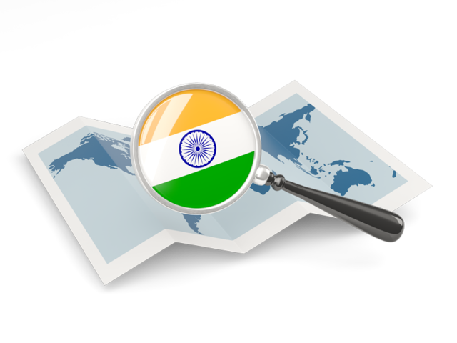 Magnified flag with map. Download flag icon of India at PNG format