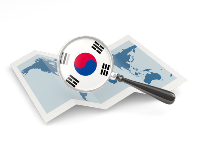 Magnified flag with map. Download flag icon of South Korea at PNG format