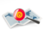 Киргизия. Флаг под увеличительным стеклом над картой. Скачать иконку.