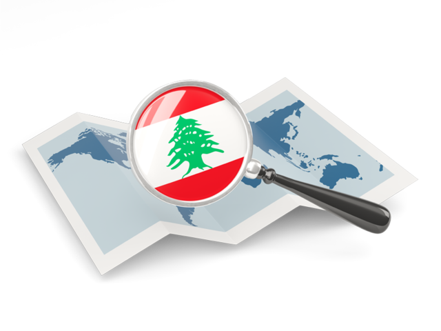 Флаг под увеличительным стеклом над картой. Скачать флаг. Ливан