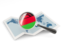 Malawi. Magnified flag with map. Download icon.