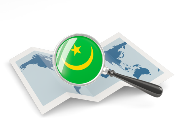 Magnified flag with map. Download flag icon of Mauritania at PNG format