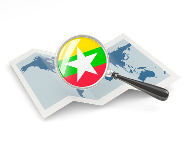 Magnified flag with map. Download flag icon of Myanmar at PNG format