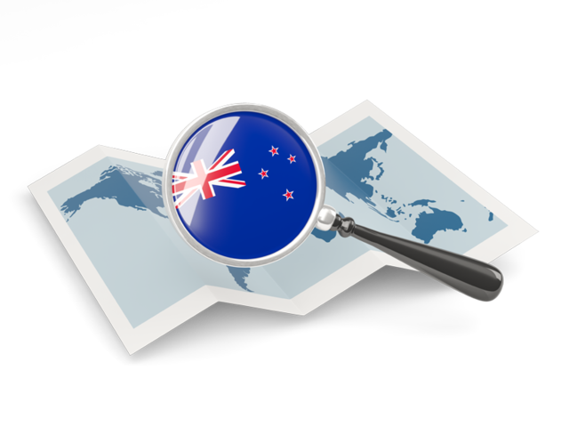 Magnified flag with map. Download flag icon of New Zealand at PNG format