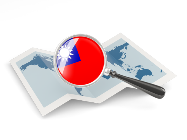 Флаг под увеличительным стеклом над картой. Скачать флаг. Тайвань