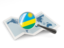 Rwanda. Magnified flag with map. Download icon.
