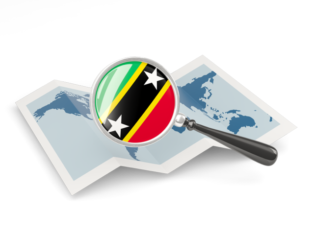 Magnified flag with map. Download flag icon of Saint Kitts and Nevis at PNG format