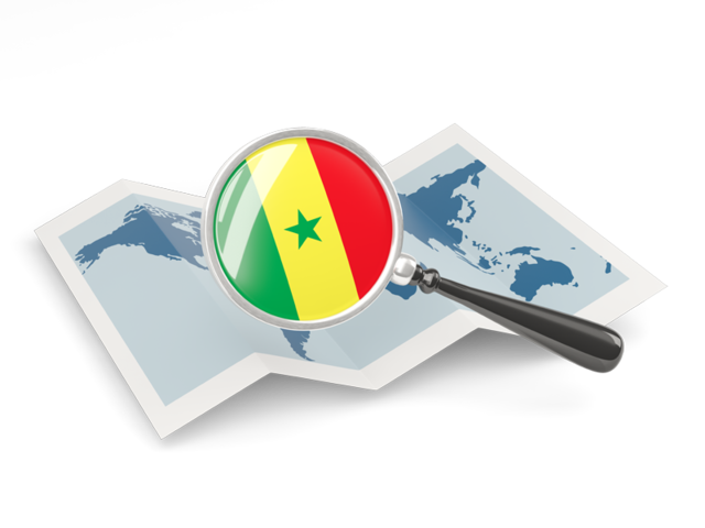 Magnified flag with map. Download flag icon of Senegal at PNG format