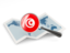 Tunisia. Magnified flag with map. Download icon.