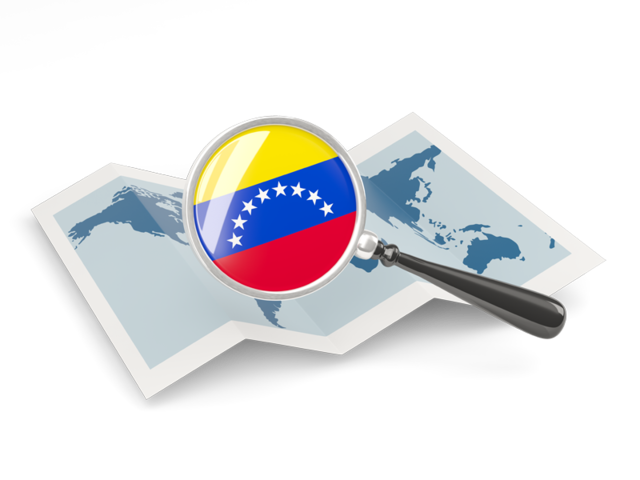 Флаг под увеличительным стеклом над картой. Скачать флаг. Венесуэла