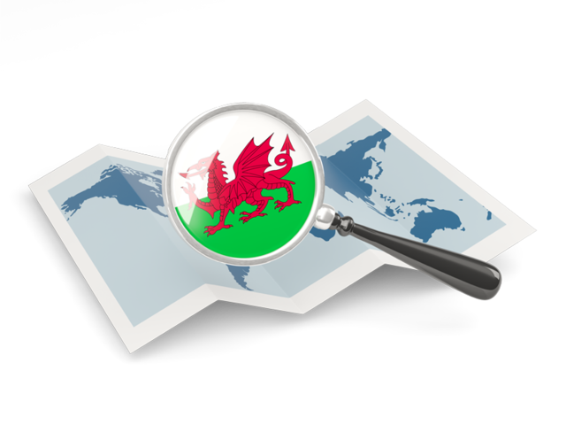 Magnified flag with map. Download flag icon of Wales at PNG format