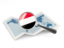 Yemen. Magnified flag with map. Download icon.