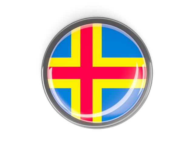 Metal framed round button. Download flag icon of Aland Islands at PNG format