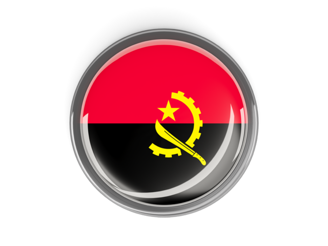 Круглая кнопка с металлической рамкой. Скачать флаг. Ангола