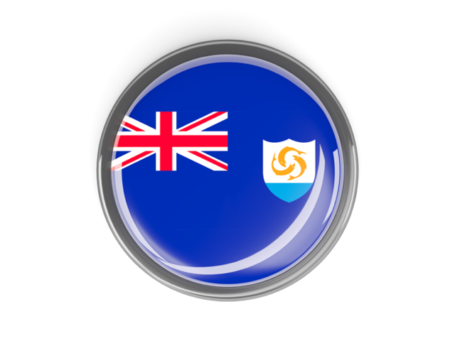 Metal framed round button. Download flag icon of Anguilla at PNG format