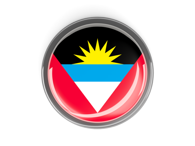 Metal framed round button. Download flag icon of Antigua and Barbuda at PNG format