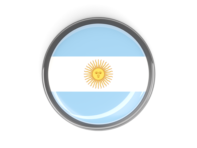 Круглая кнопка с металлической рамкой. Скачать флаг. Аргентина