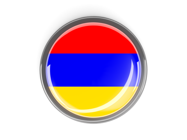 Metal framed round button. Download flag icon of Armenia at PNG format