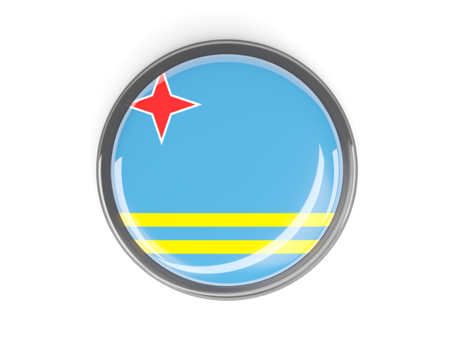 Metal framed round button. Download flag icon of Aruba at PNG format